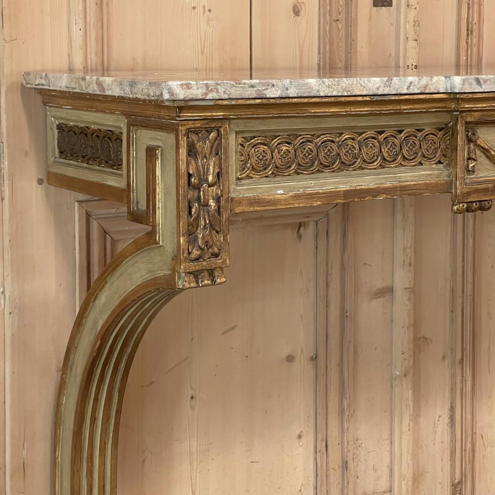 19th Century French Louis XVI Marble Top Painted Console For Sale 2