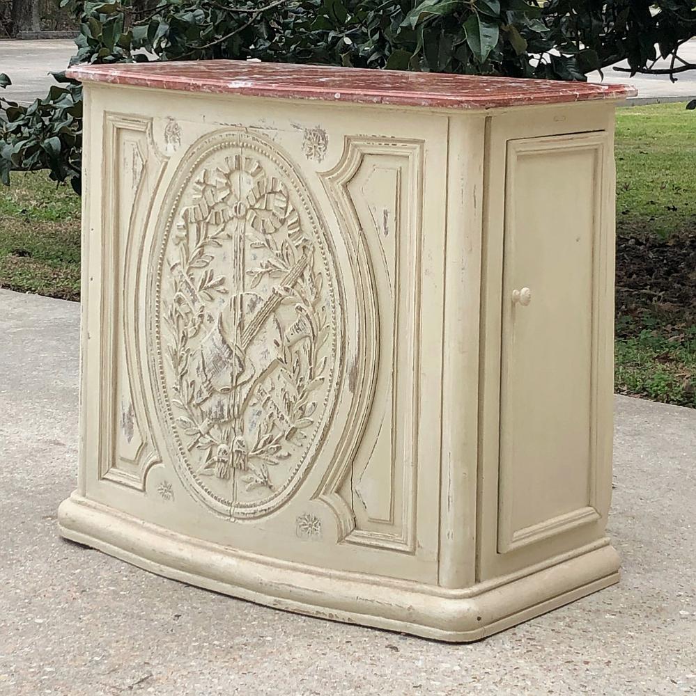19th Century French Louis XVI Marble Top Painted Counter, Bar In Good Condition For Sale In Dallas, TX