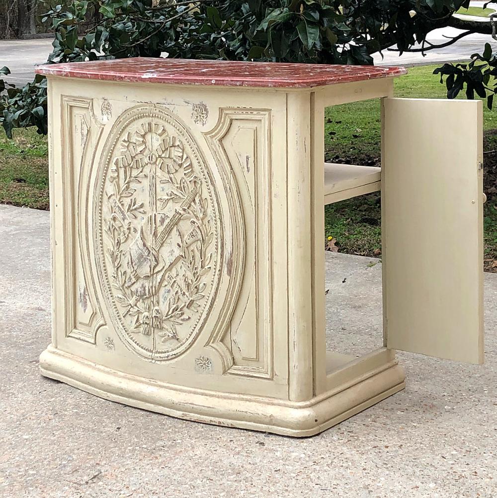 19th Century French Louis XVI Marble Top Painted Counter, Bar For Sale 1