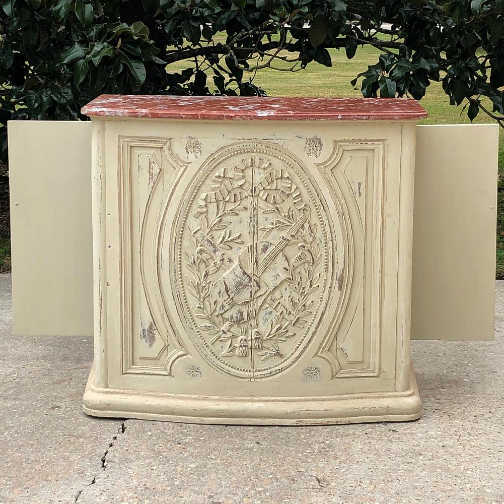 19th Century French Louis XVI Marble Top Painted Counter, Bar For Sale 3