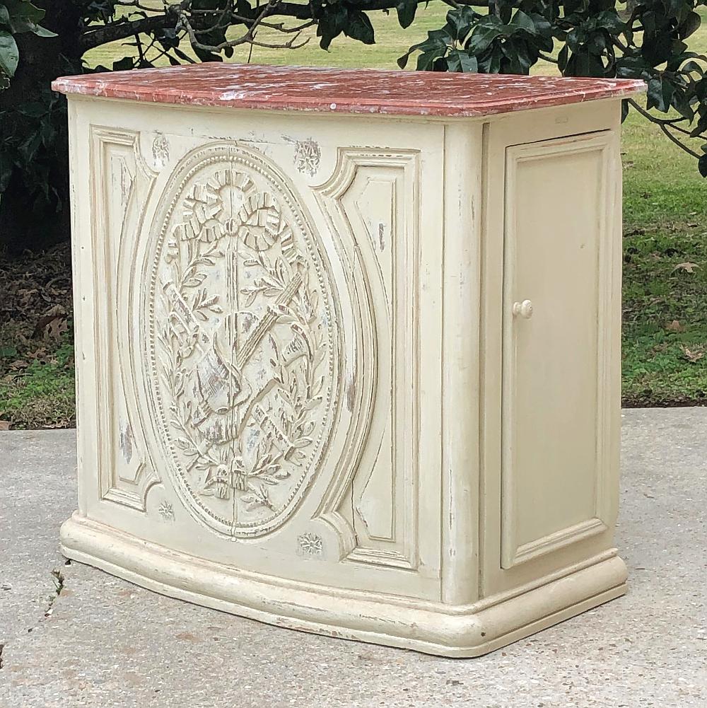 19th Century French Louis XVI Marble Top Painted Counter, Bar For Sale 4