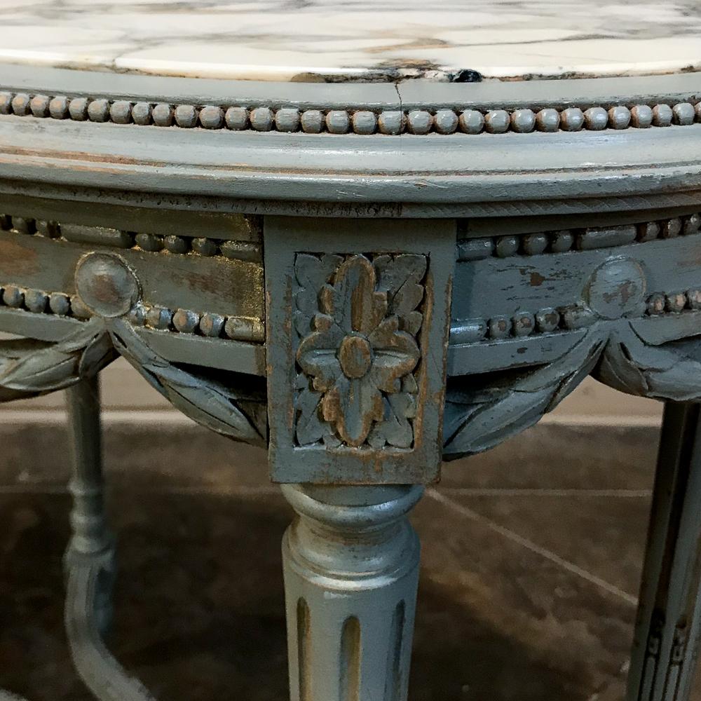 19th Century French Louis XVI Marble Top Painted End Table 5
