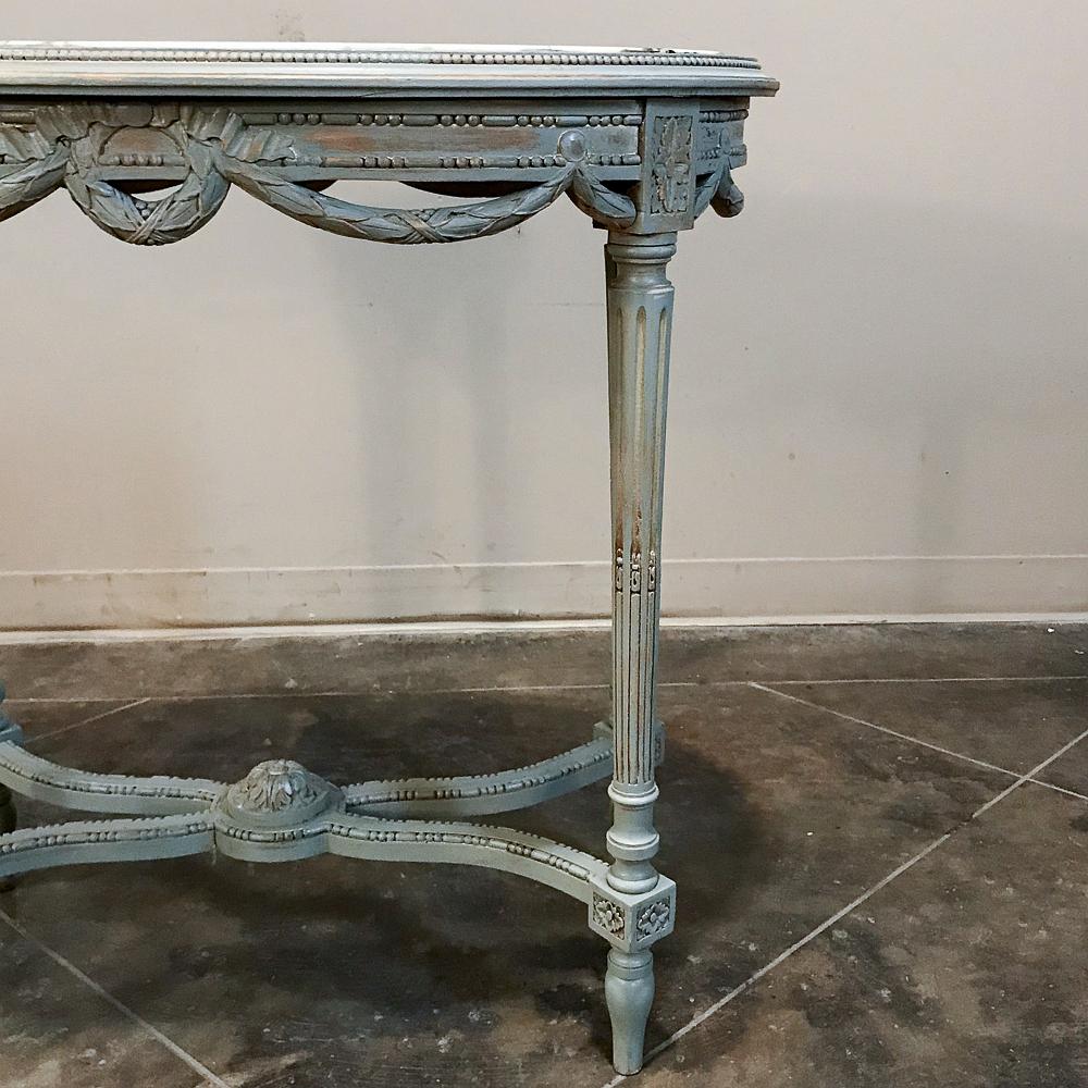 19th Century French Louis XVI Marble Top Painted End Table In Good Condition In Dallas, TX