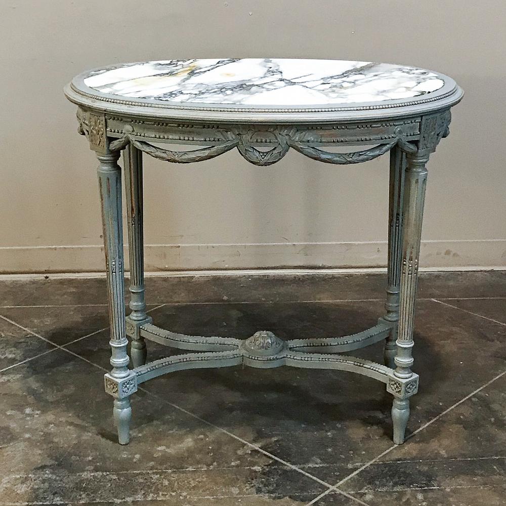 Late 19th Century 19th Century French Louis XVI Marble Top Painted End Table