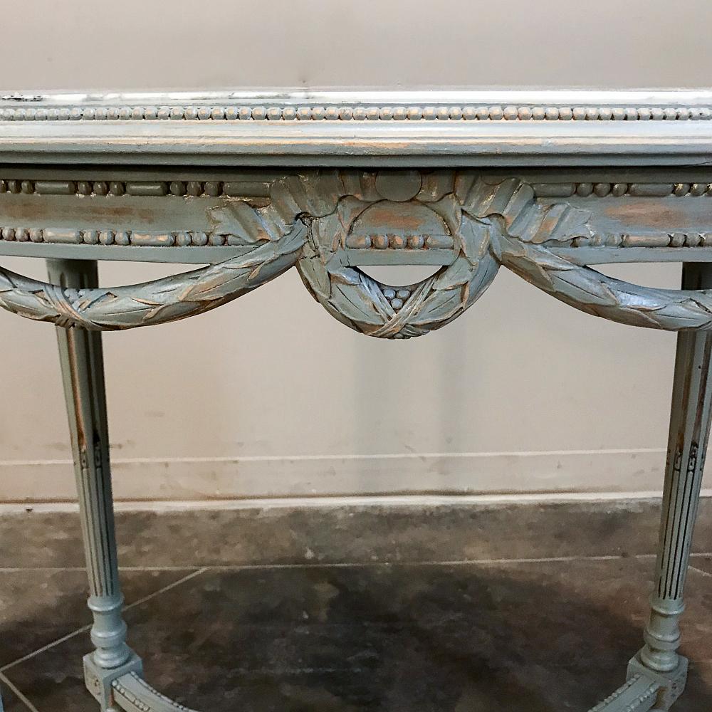 19th Century French Louis XVI Marble Top Painted End Table 1