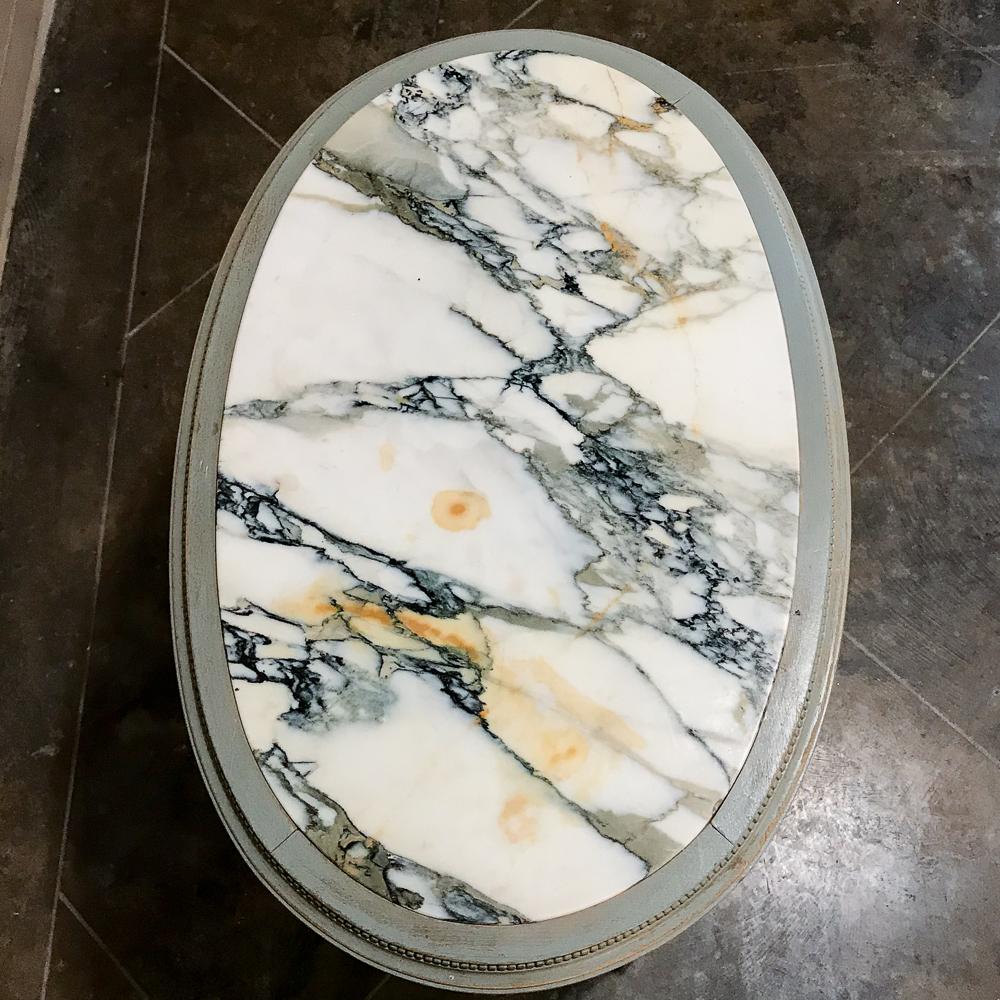 19th Century French Louis XVI Marble Top Painted End Table 2