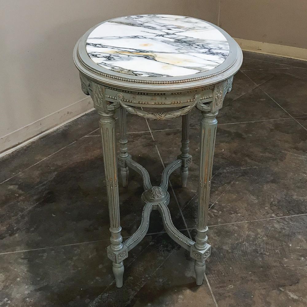 19th Century French Louis XVI Marble Top Painted End Table 3
