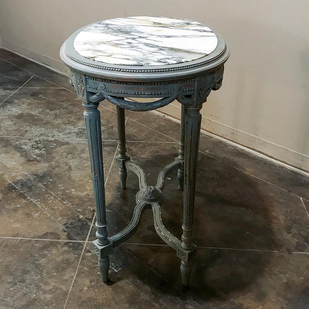 19th Century French Louis XVI Marble Top Painted End Table 4