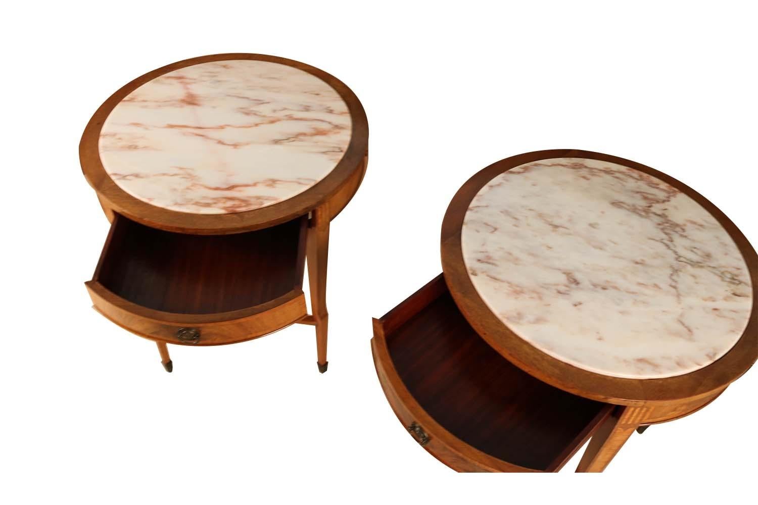 20th Century 19th Century French Louis XVI Marble Top Sides Tables, Pair
