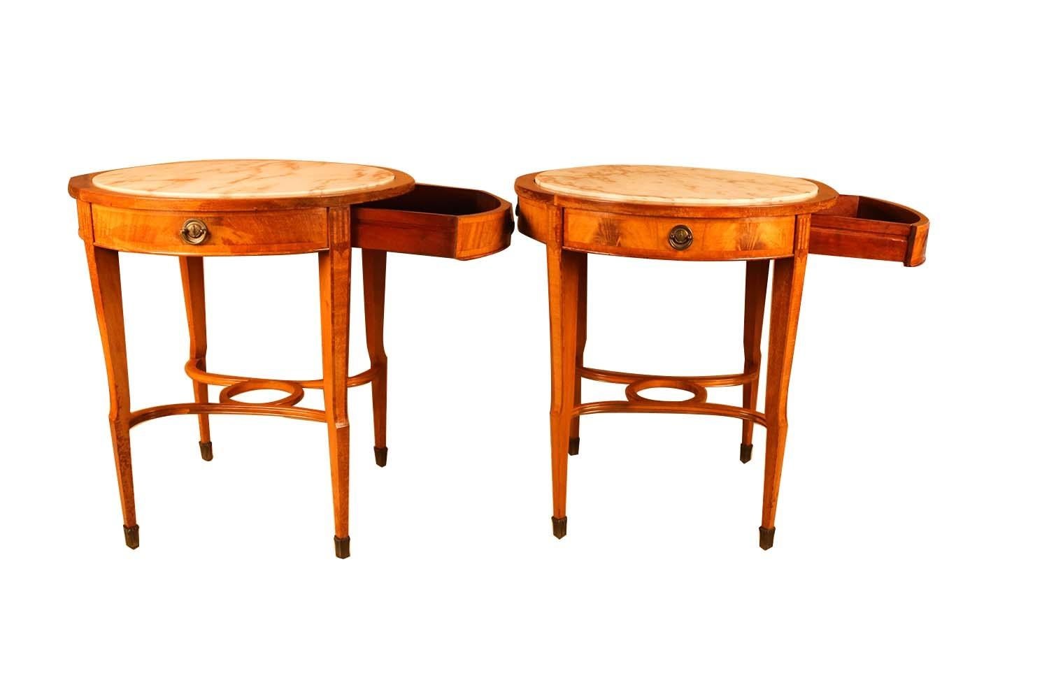 19th Century French Louis XVI Marble Top Sides Tables, Pair 1