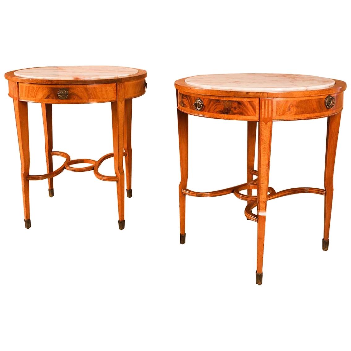 19th Century French Louis XVI Marble Top Sides Tables, Pair