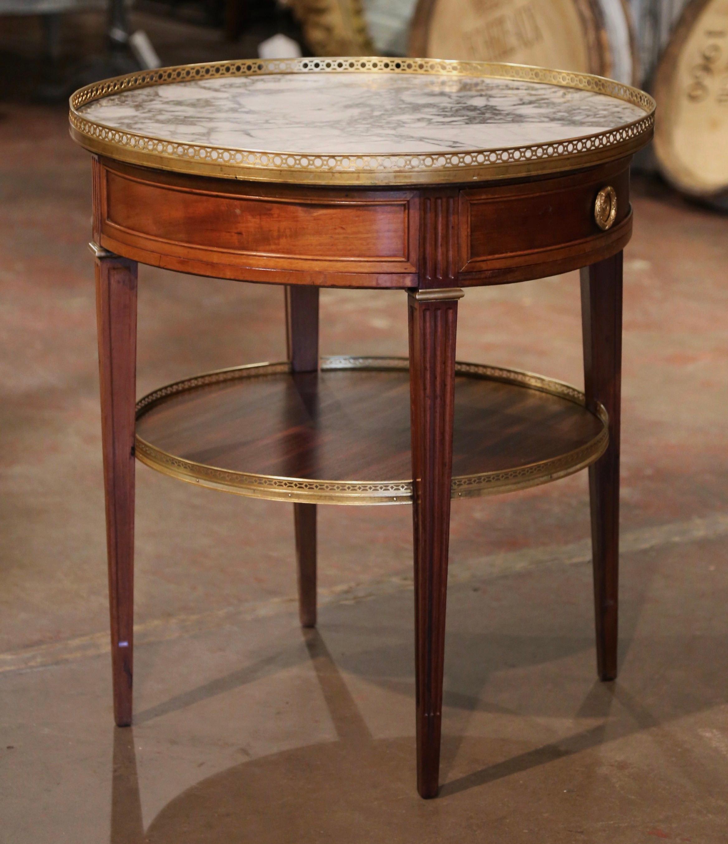 19th Century French Louis XVI Marble Top Walnut & Brass Two-Tier Bouillote Table 8