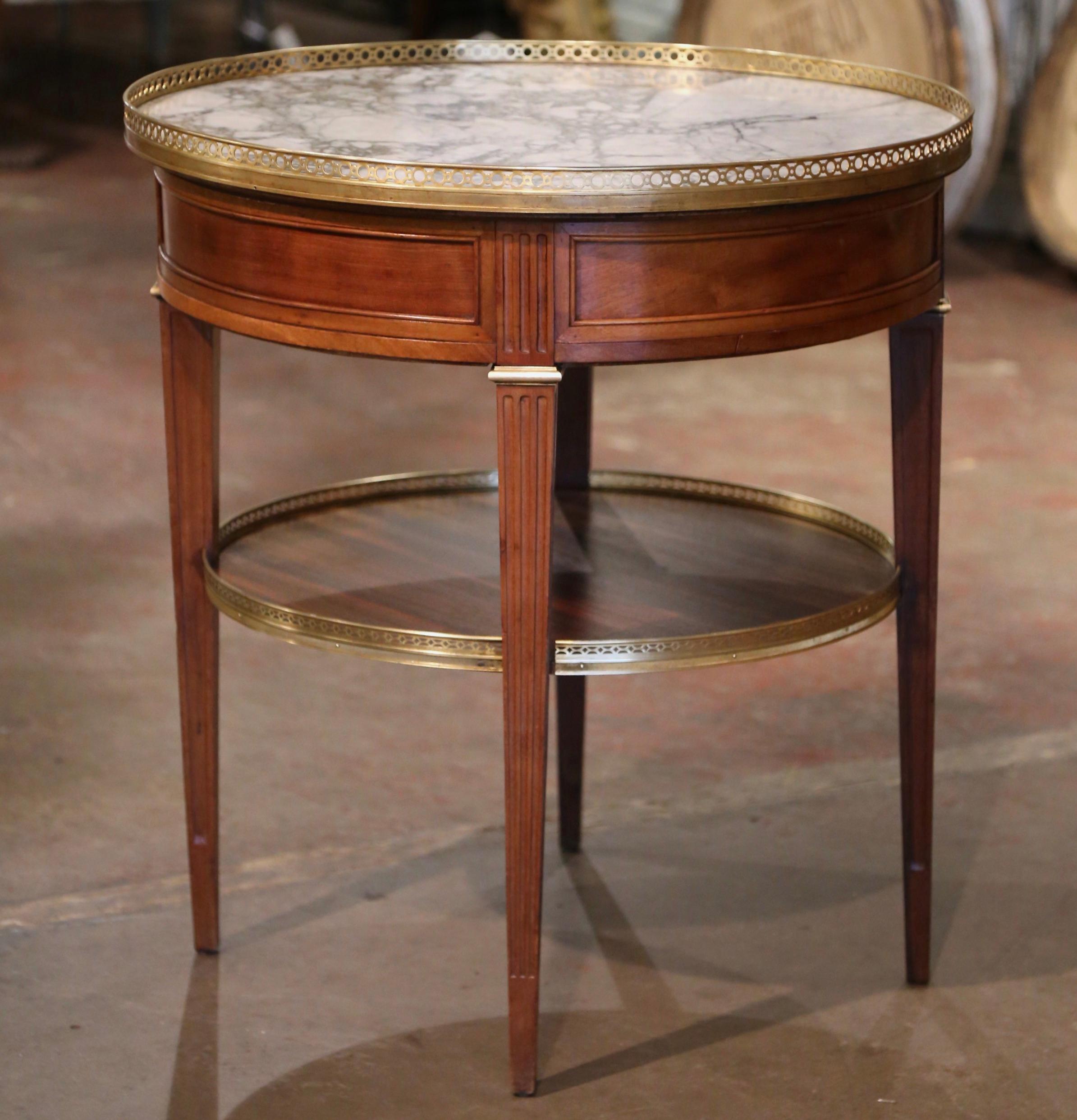 19th Century French Louis XVI Marble Top Walnut & Brass Two-Tier Bouillote Table 9
