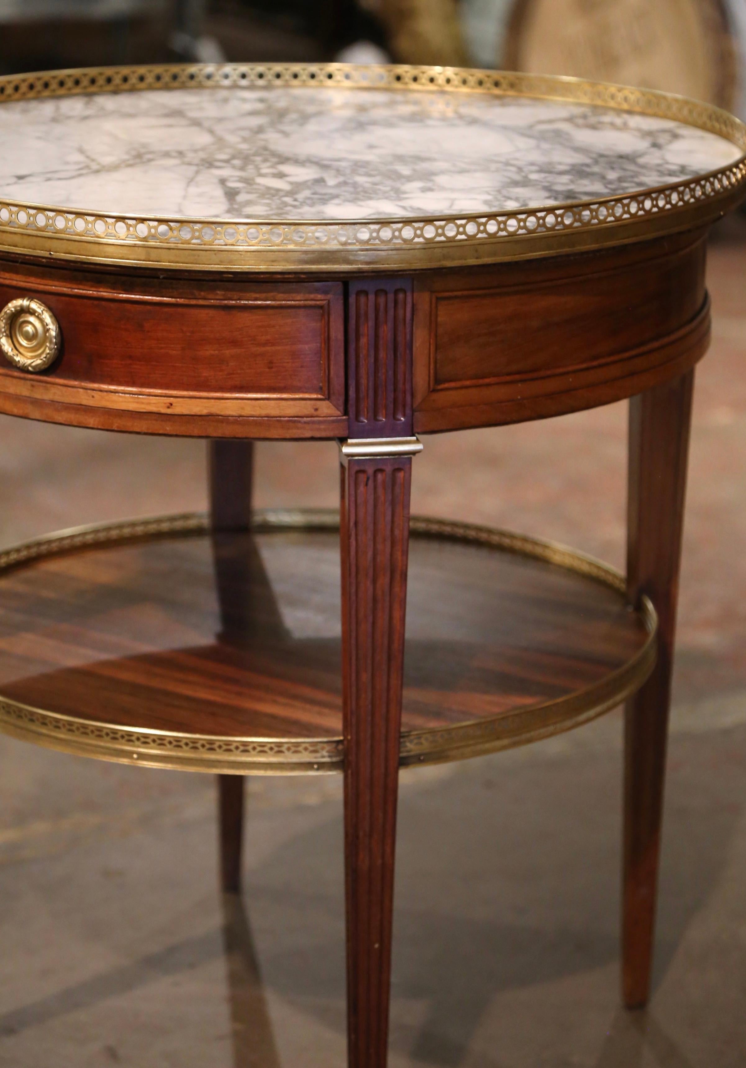 19th Century French Louis XVI Marble Top Walnut & Brass Two-Tier Bouillote Table 1