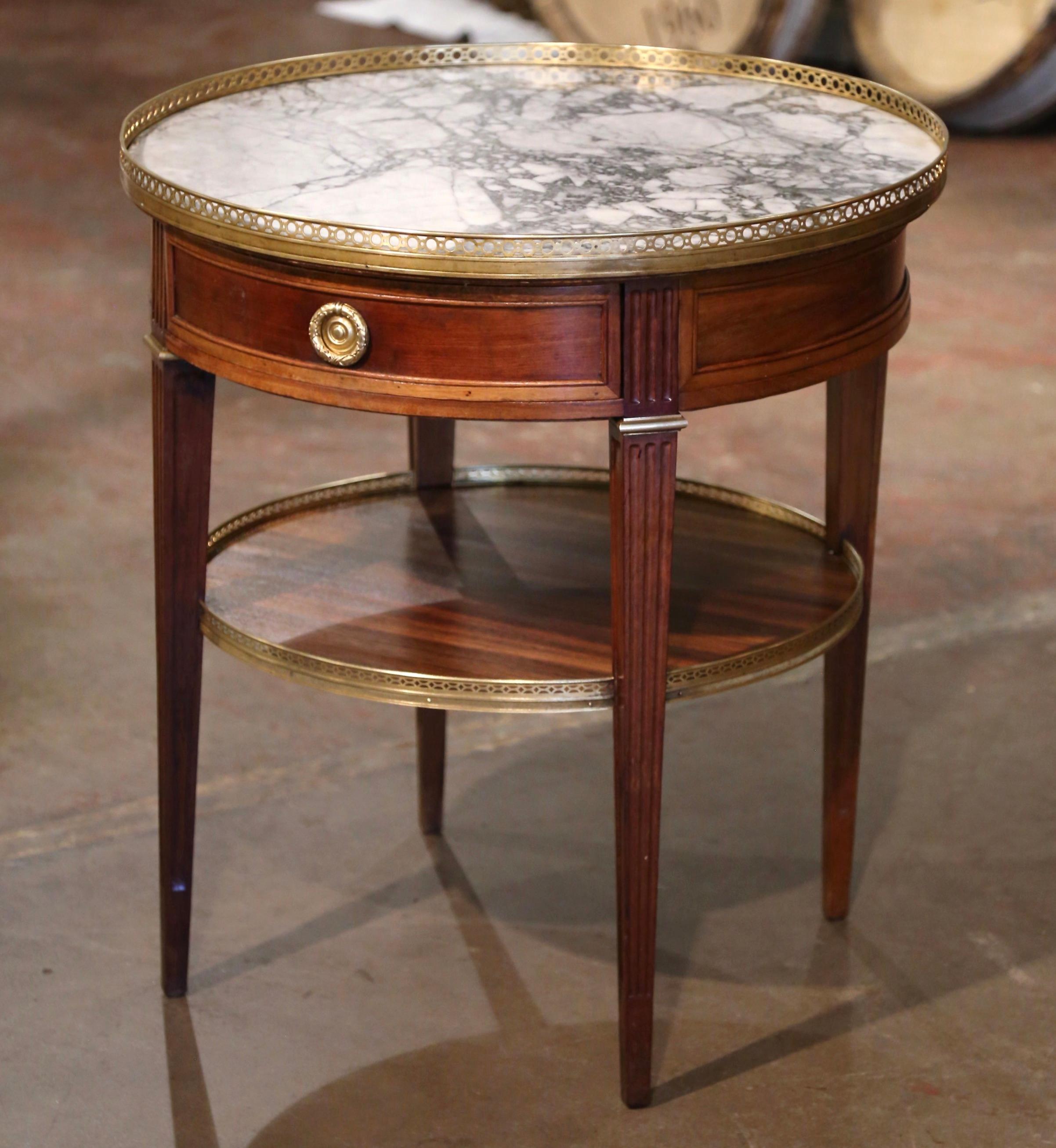 19th Century French Louis XVI Marble Top Walnut & Brass Two-Tier Bouillote Table 2