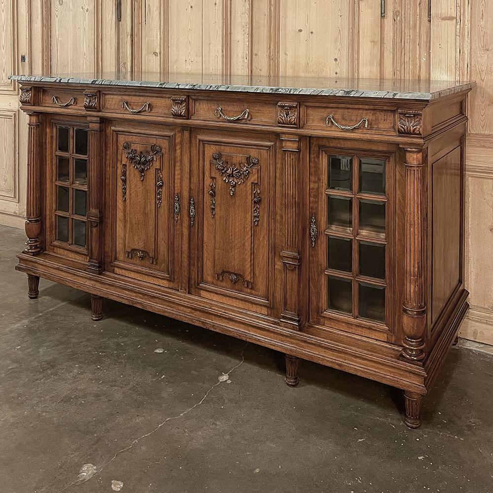 19th Century French Louis XVI Marble Top Walnut Display Buffet In Good Condition For Sale In Dallas, TX