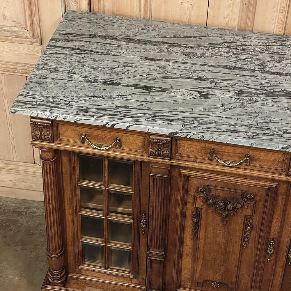 19th Century French Louis XVI Marble Top Walnut Display Buffet For Sale 2