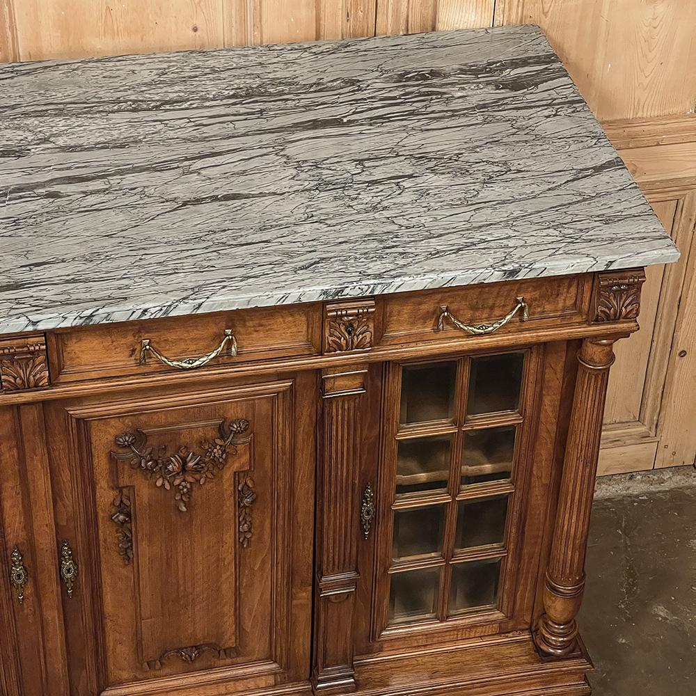 19th Century French Louis XVI Marble Top Walnut Display Buffet For Sale 3