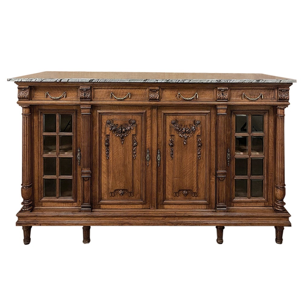19. Jahrhundert Französisch Louis XVI Marmorplatte Nussbaum Display Buffet