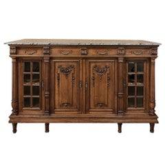 19. Jahrhundert Französisch Louis XVI Marmorplatte Nussbaum Display Buffet