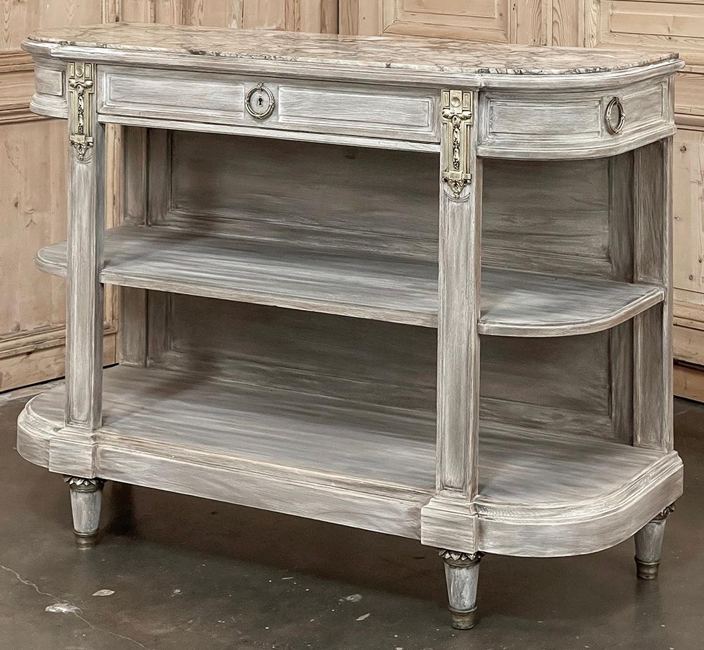 Neoclassical 19th Century French Louis XVI Marble Top Whitewashed Dessert Buffet For Sale