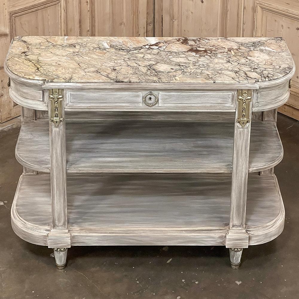Hand-Crafted 19th Century French Louis XVI Marble Top Whitewashed Dessert Buffet For Sale