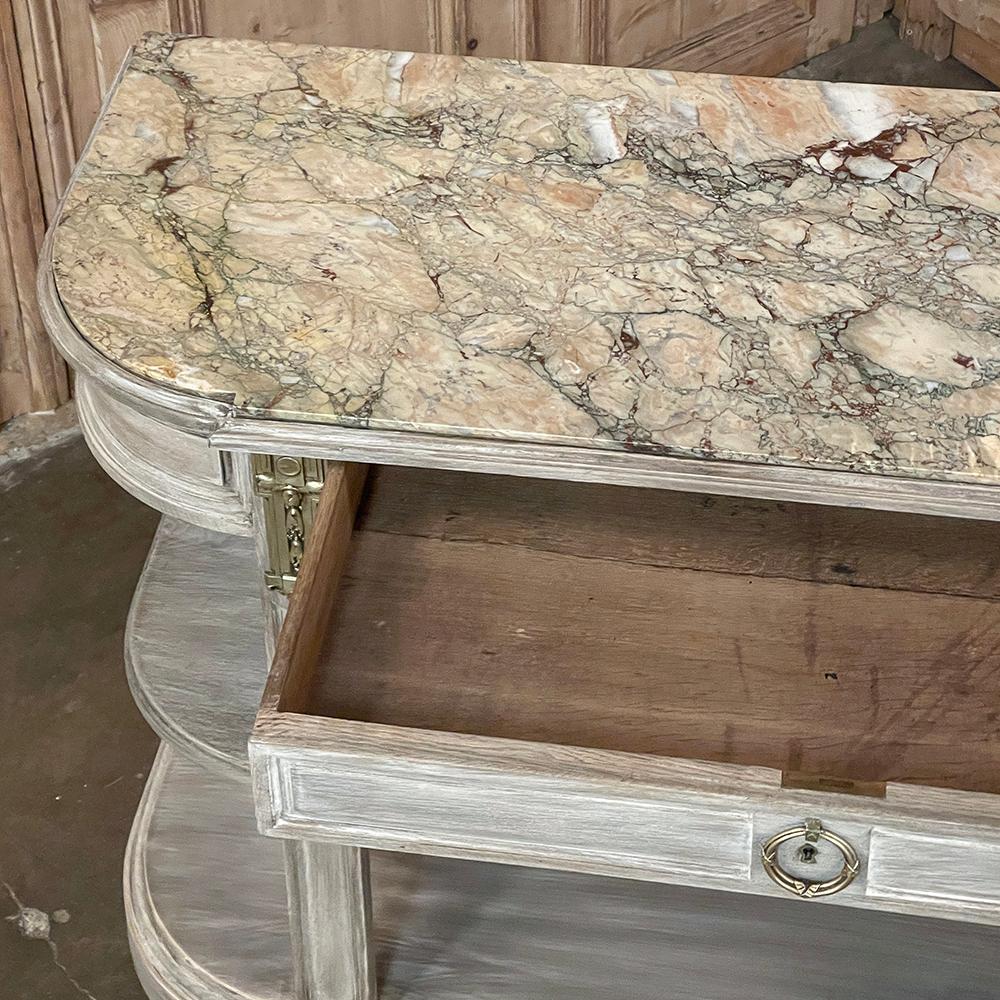19th Century French Louis XVI Marble Top Whitewashed Dessert Buffet In Good Condition For Sale In Dallas, TX