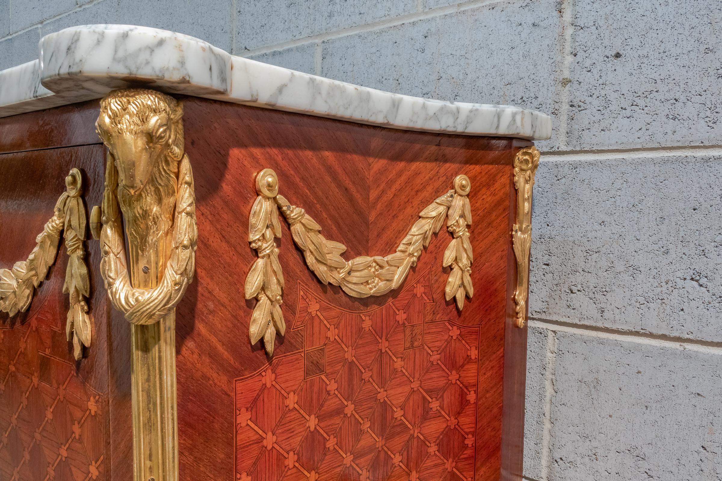19th Century French Louis XVI Marquetry and Marble Top Cabinet by Maison Daide In Good Condition In Dallas, TX