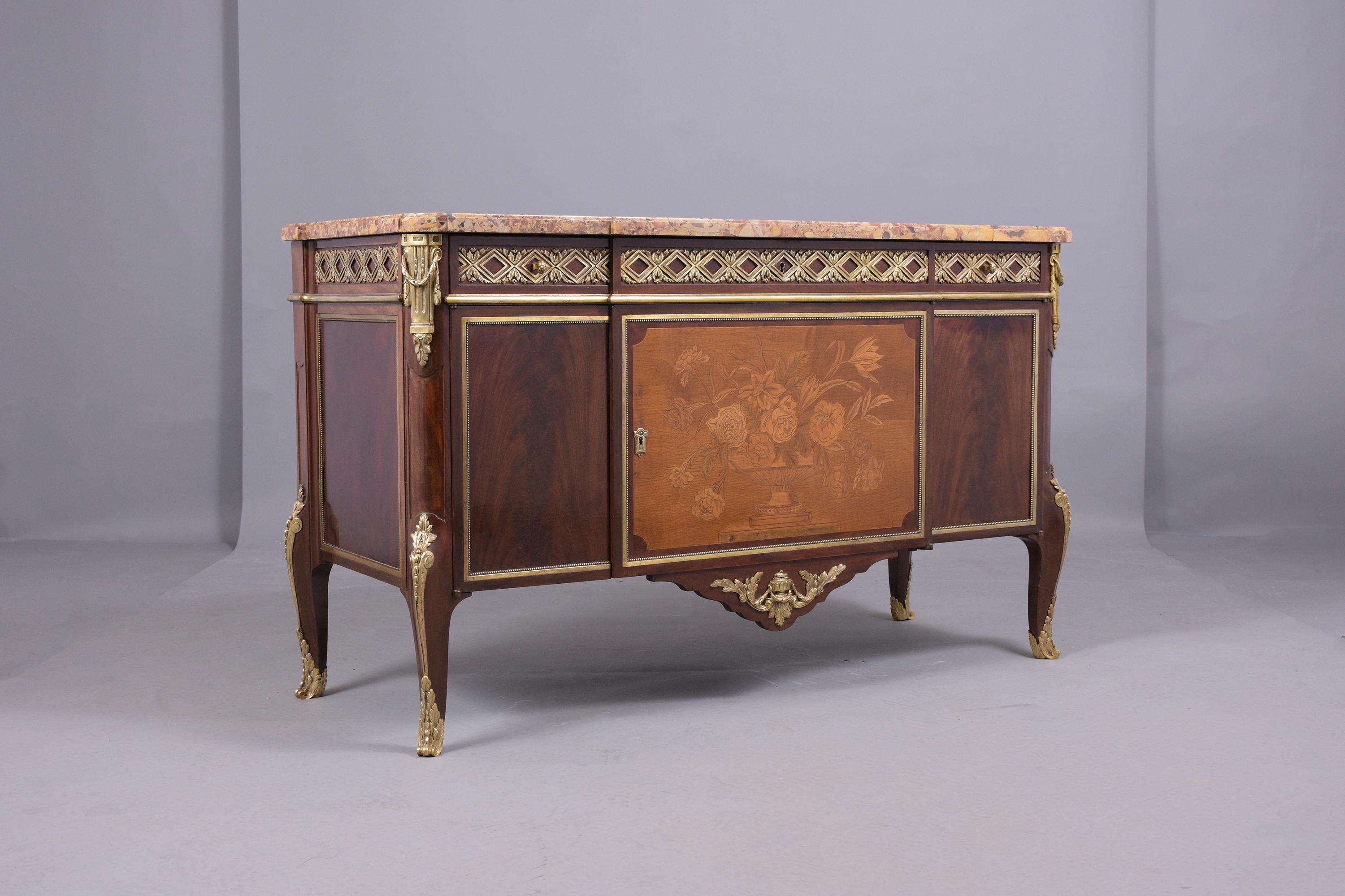 19th-Century French Louis XVI Buffet: Antique Mahogany and Bronze Marquetry Comm 6