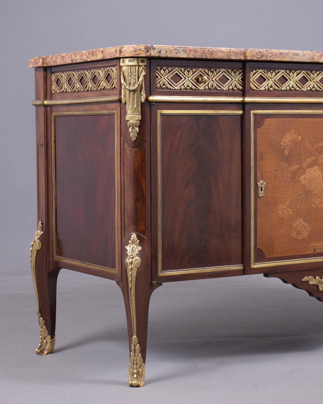 19th-Century French Louis XVI Buffet: Antique Mahogany and Bronze Marquetry Comm 7