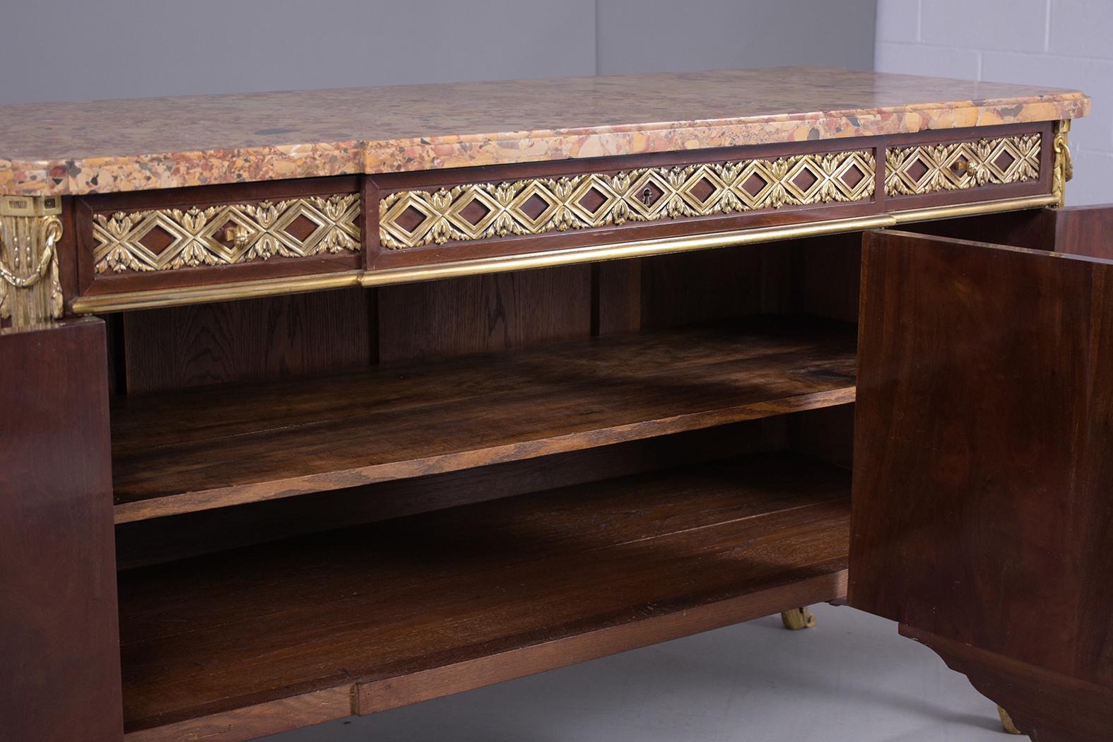19th Century 19th-Century French Louis XVI Buffet: Antique Mahogany and Bronze Marquetry Comm