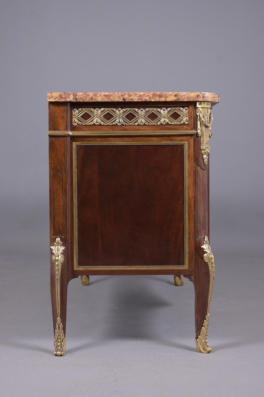 19th-Century French Louis XVI Buffet: Antique Mahogany and Bronze Marquetry Comm 8
