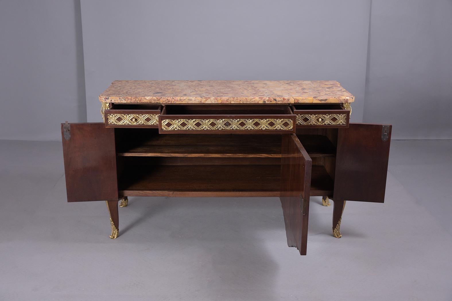 19th-Century French Louis XVI Buffet: Antique Mahogany and Bronze Marquetry Comm In Good Condition In Los Angeles, CA