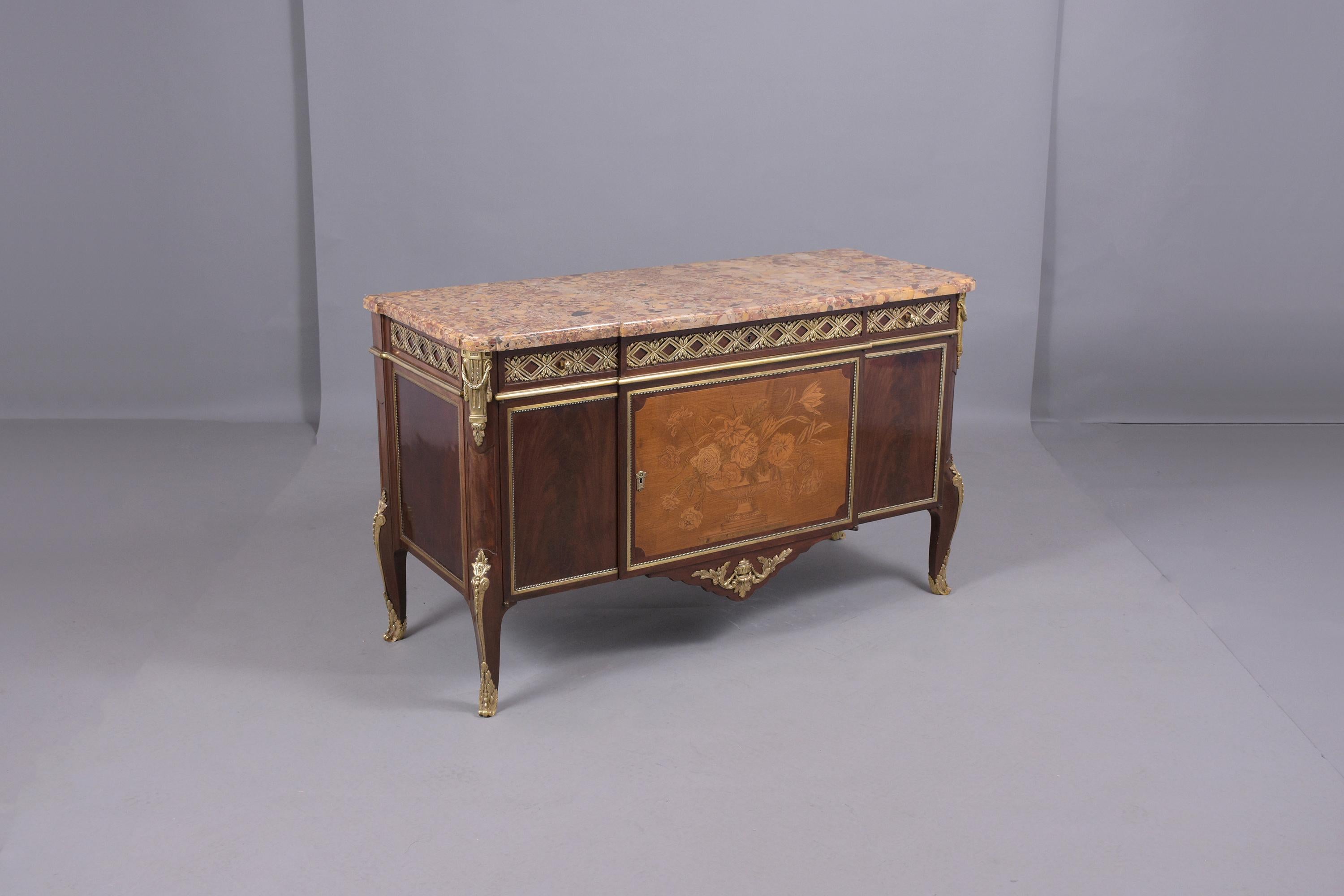 19th-Century French Louis XVI Buffet: Antique Mahogany and Bronze Marquetry Comm 4