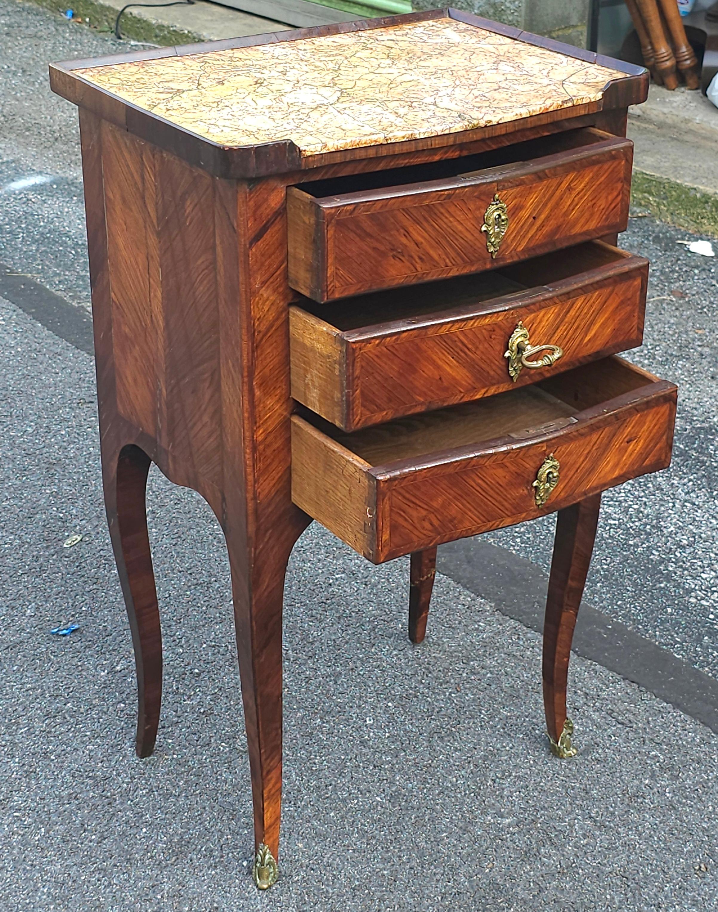 19th Century French Louis XVI Marquetry Kingwood Inset Marble Top with Lock For Sale 7
