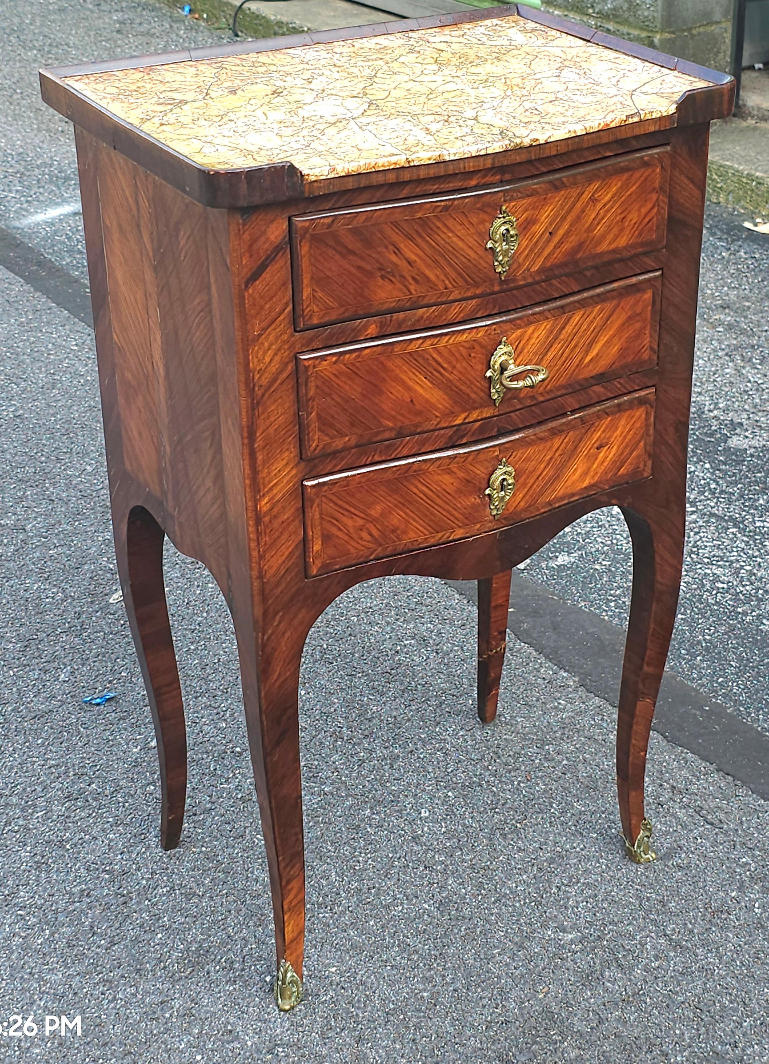 19th Century French Louis XVI Marquetry Kingwood Inset Marble Top with Lock In Good Condition For Sale In Germantown, MD
