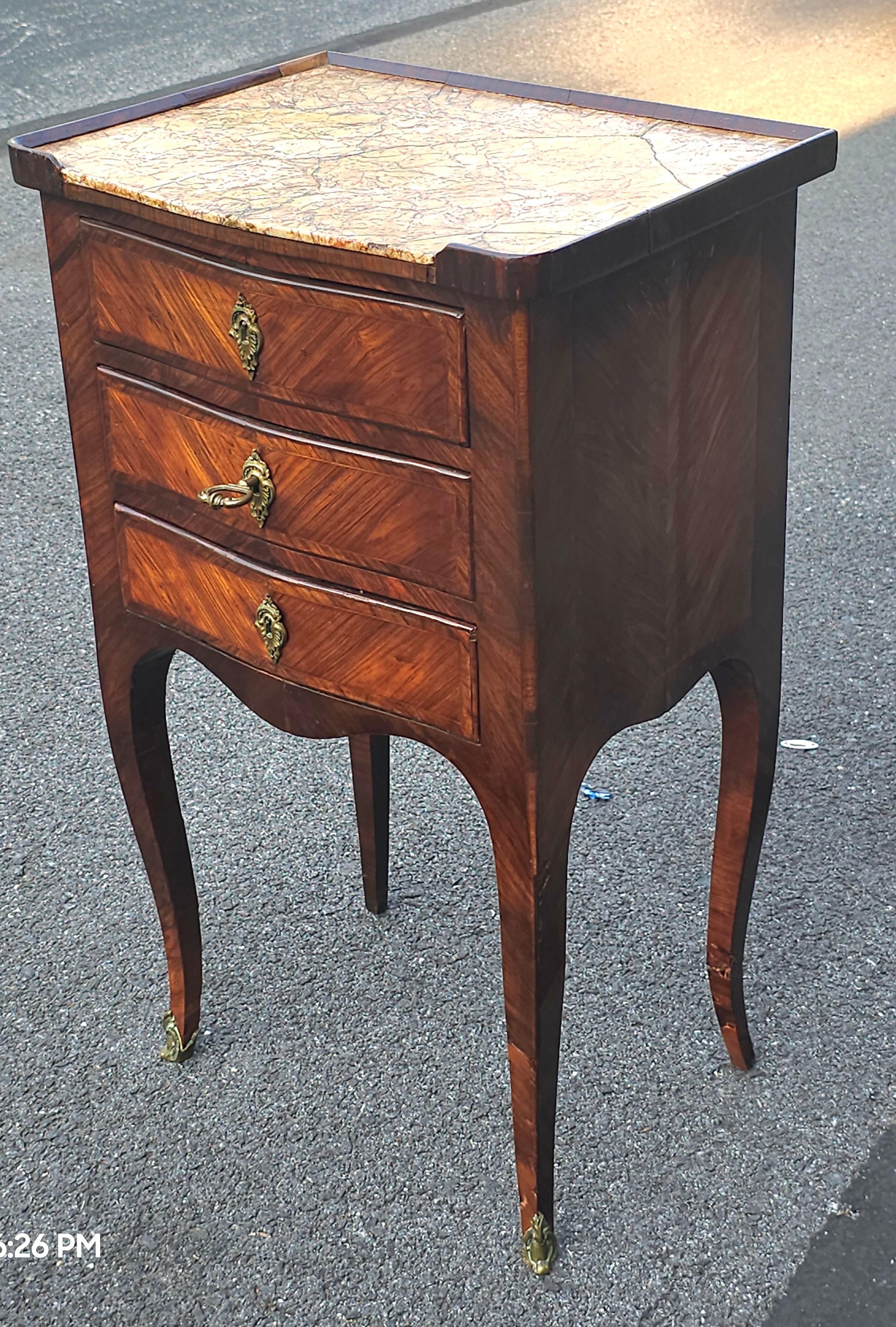 19th Century French Louis XVI Marquetry Kingwood Inset Marble Top with Lock For Sale 1