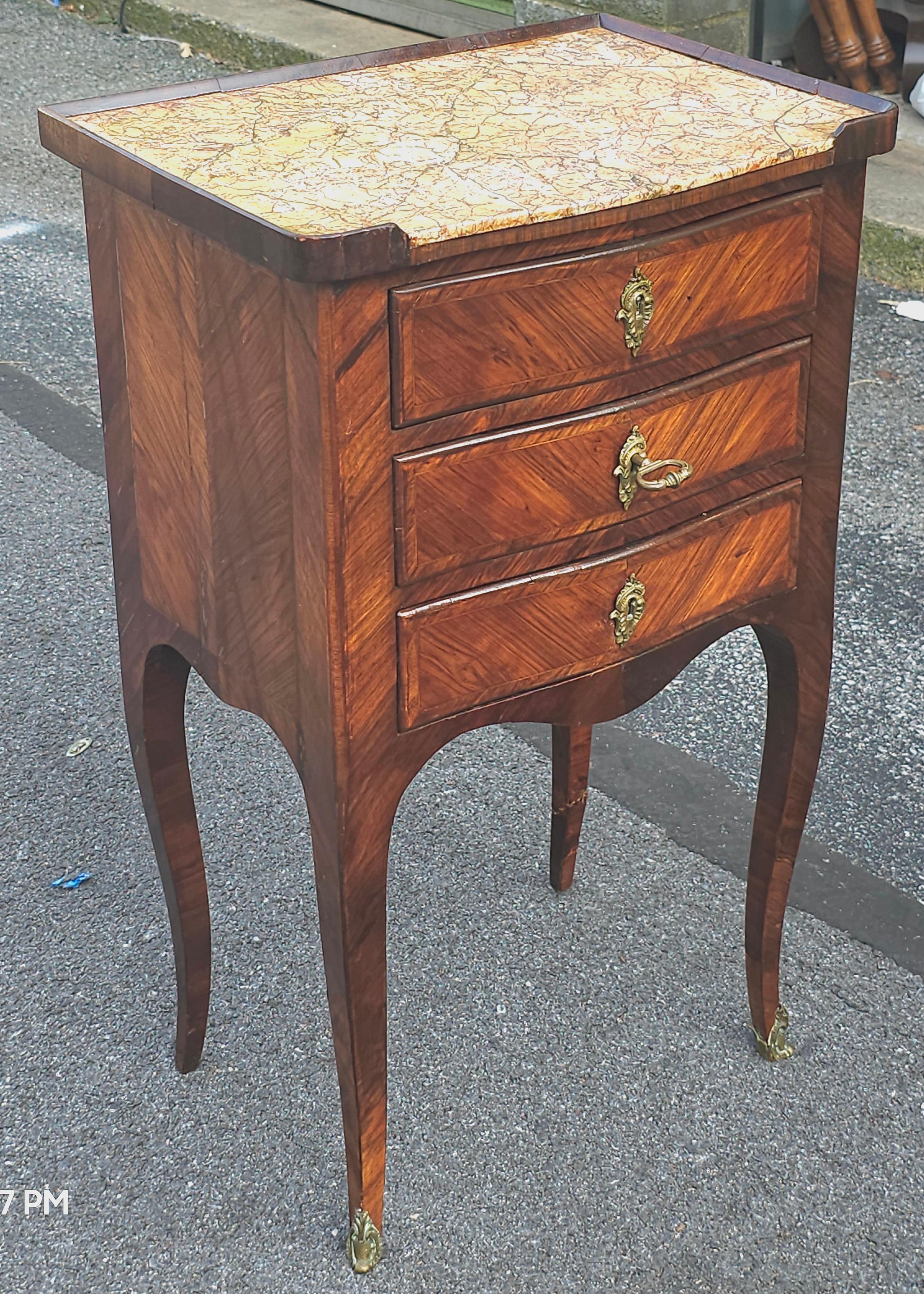 19th Century French Louis XVI Marquetry Kingwood Inset Marble Top with Lock For Sale 2