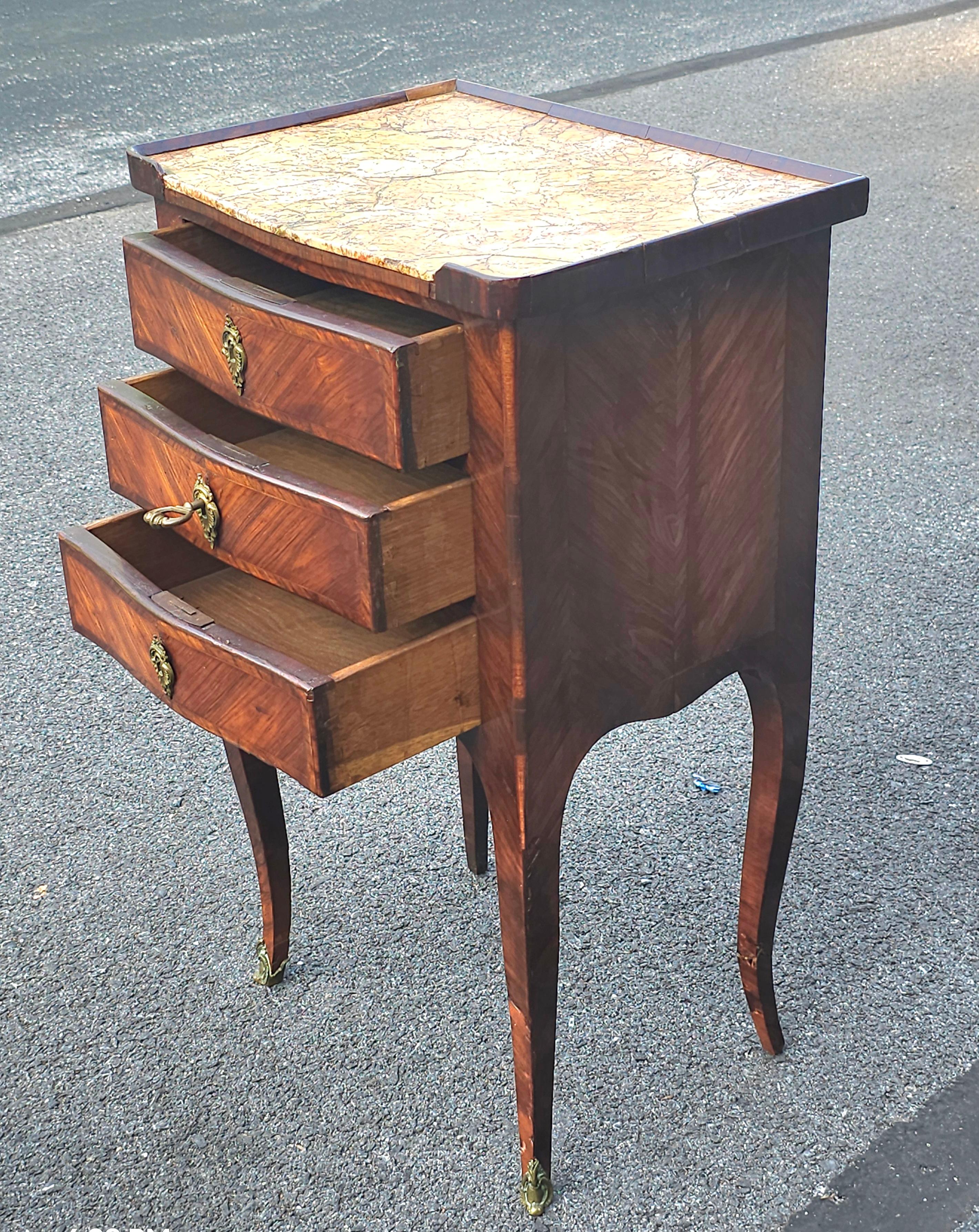 19th Century French Louis XVI Marquetry Kingwood Inset Marble Top with Lock For Sale 5