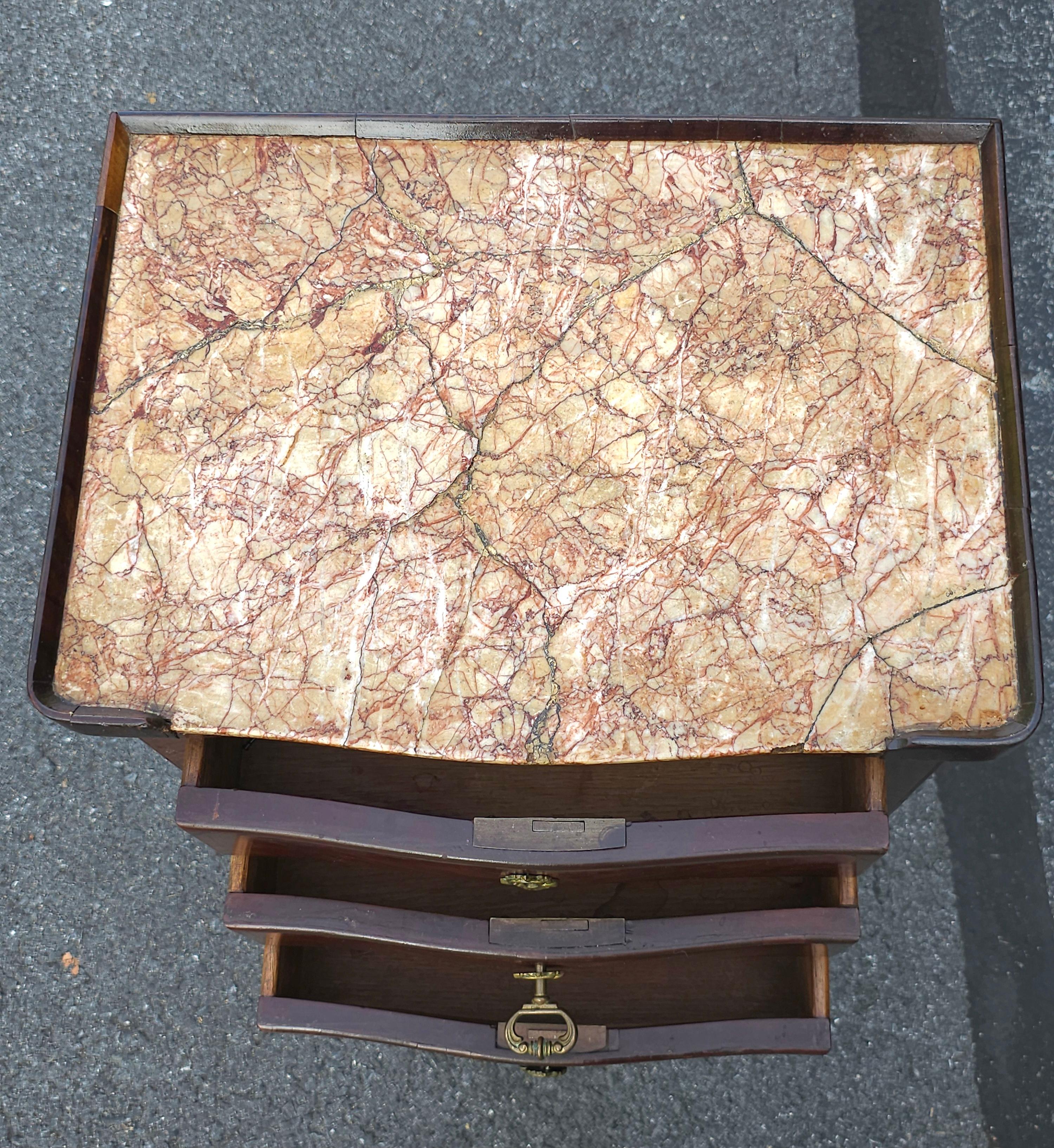 19th Century French Louis XVI Marquetry Kingwood Inset Marble Top with Lock For Sale 6