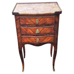 19th Century French Louis XVI Marquetry Kingwood Inset Marble Top with Lock