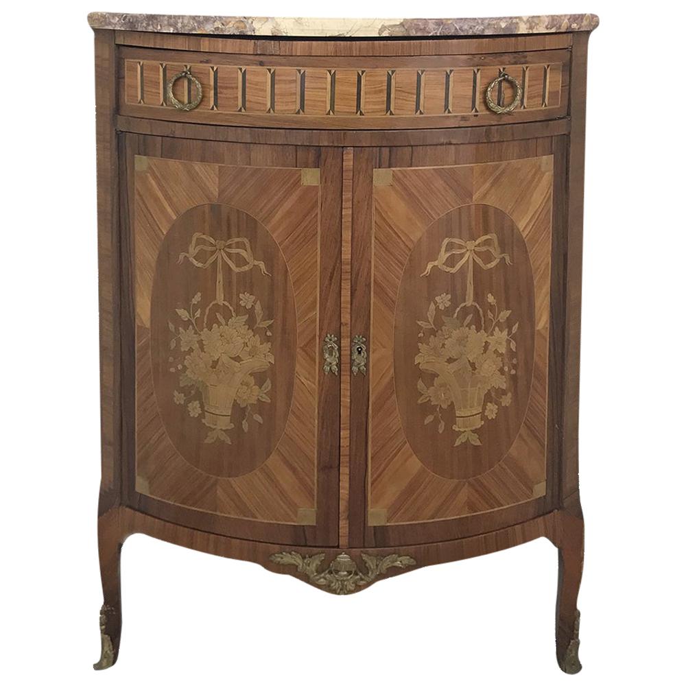 19th Century French Louis XVI Marquetry Marble Top Corner Cabinet