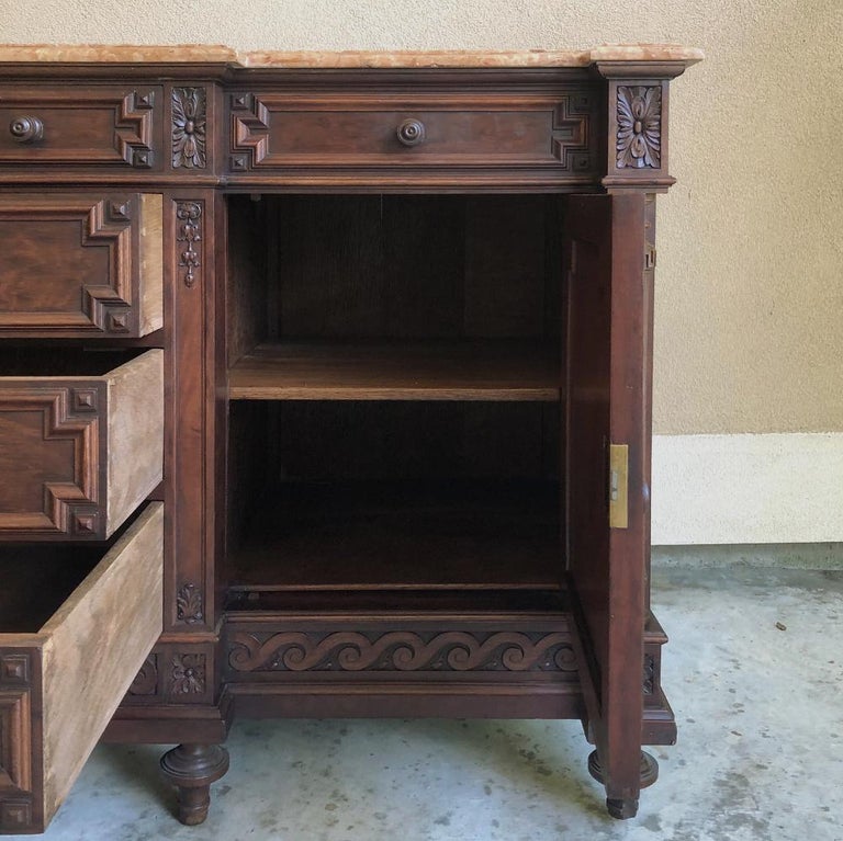 19th Century French Louis XVI Mueche Mahogany Marble Top Dresser