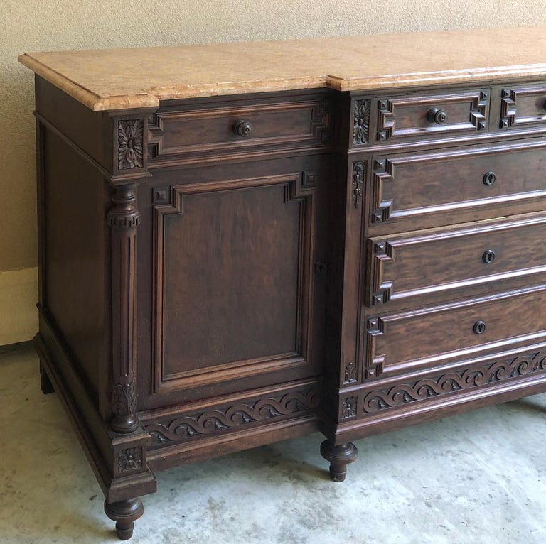 19th Century French Louis XVI Mueche Mahogany Marble Top Dresser