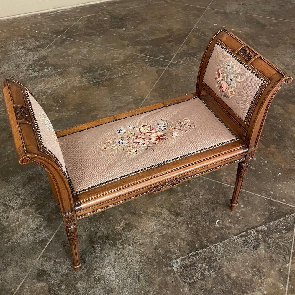 19th Century French Louis XVI Needlepoint Armbench ~ Vanity Bench 9