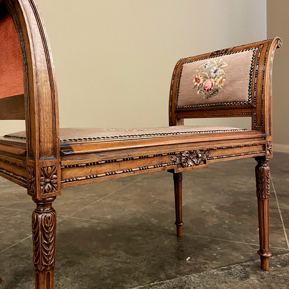 19th Century French Louis XVI Needlepoint Armbench ~ Vanity Bench 3