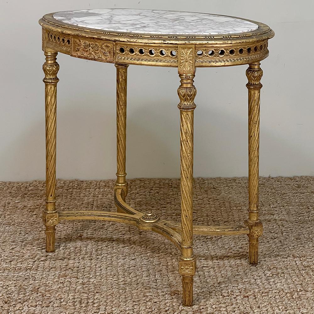19th Century French Louis XVI Neoclassical Giltwood Marble Top Oval End Table For Sale 6