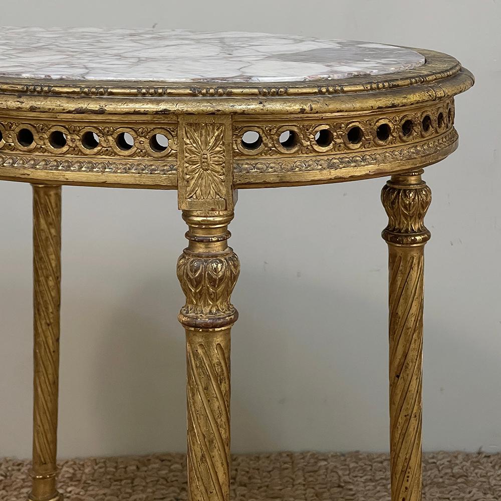 19th Century French Louis XVI Neoclassical Giltwood Marble Top Oval End Table For Sale 9
