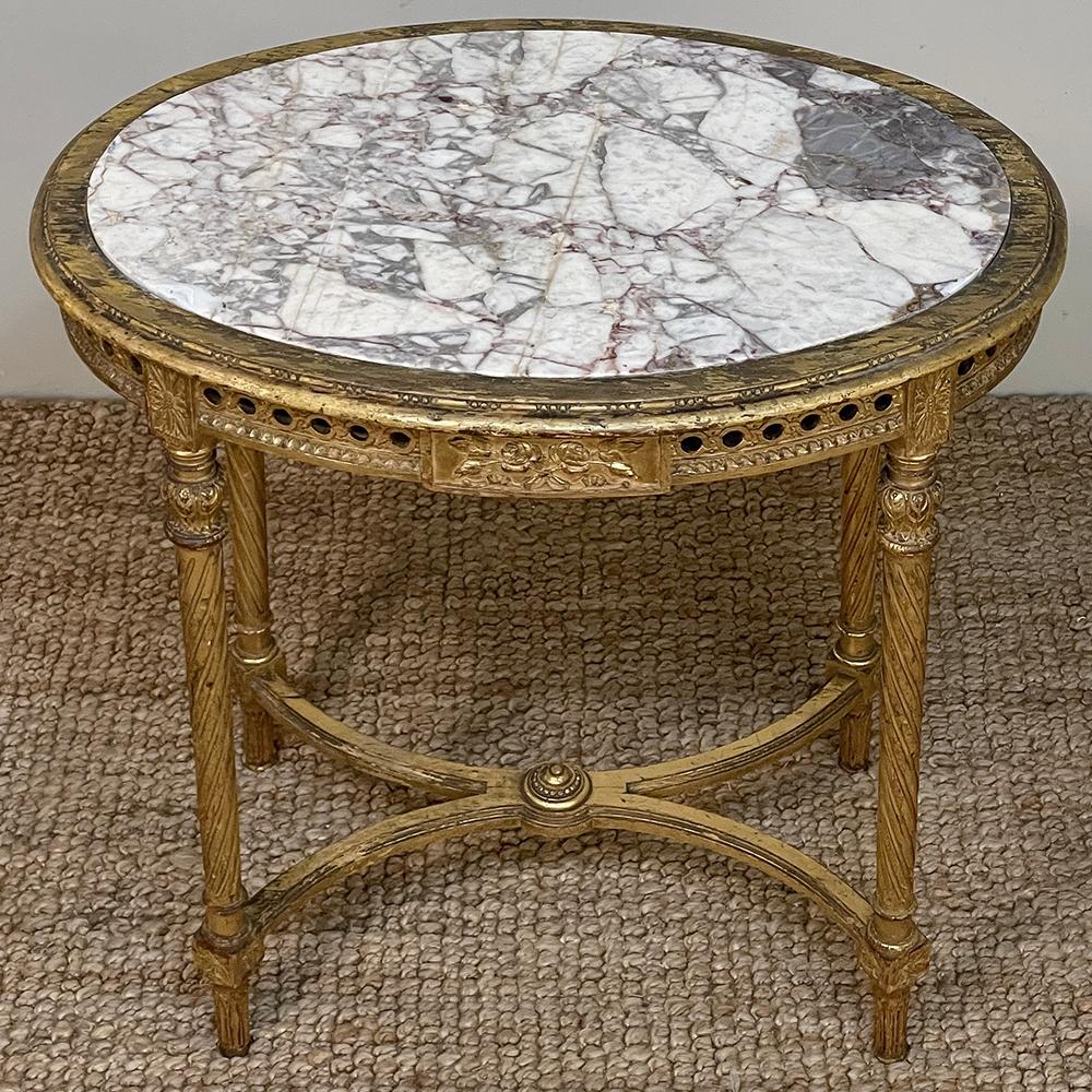 19th Century French Louis XVI Neoclassical Giltwood Marble Top Oval End Table In Good Condition For Sale In Dallas, TX