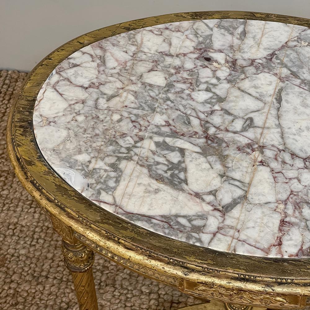 Late 19th Century 19th Century French Louis XVI Neoclassical Giltwood Marble Top Oval End Table For Sale